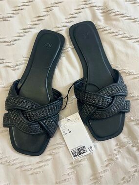 H&M Black Woven Knot Slide Sandals | Women’s Size 7 (EU 38) | New With Tags